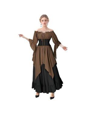 Women's Renaissance Dress Medieval Costume Long Sleeve Victorian Dress